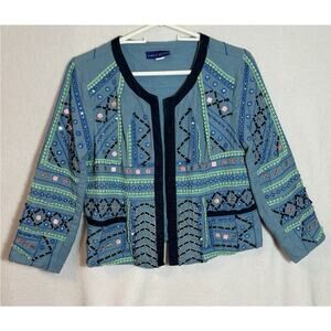 Simply Styled Sears Embellished Jacquard Jacket Beaded Embroidered Boho Womens M